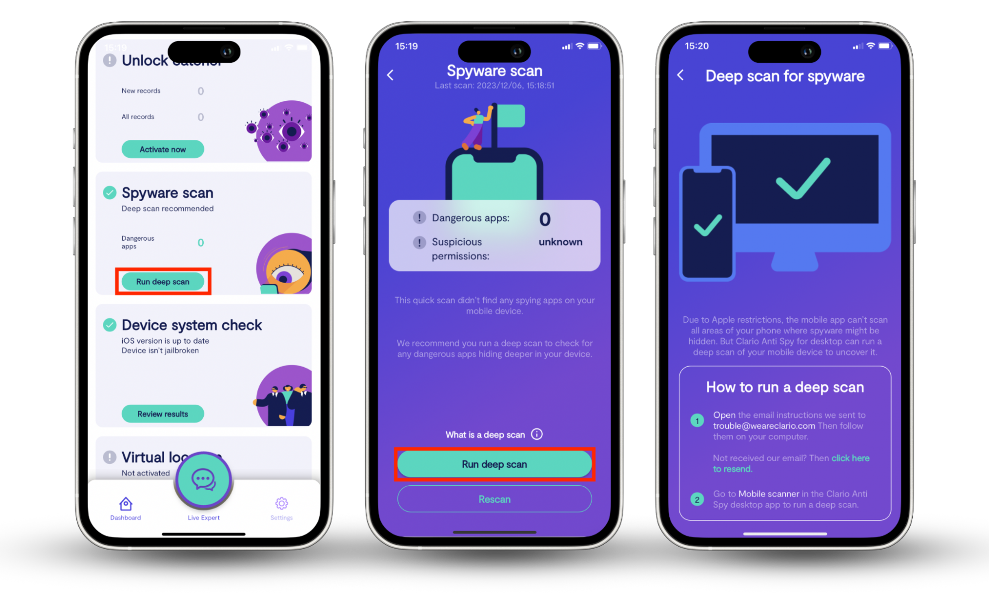 A step-by-step instruction on automatically scanning your iPhone for spyware.